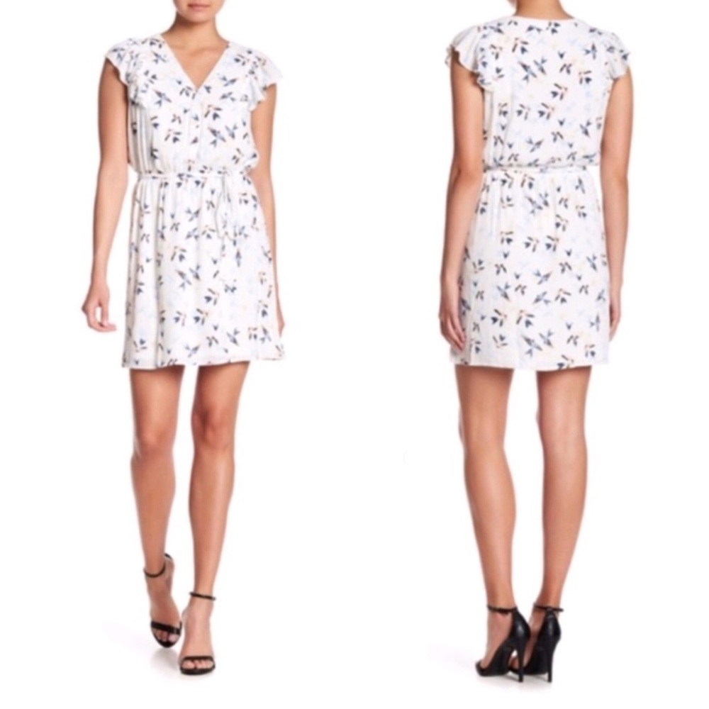 DR2 by Daniel Rainn Patterned Ruffle V-neck Dress